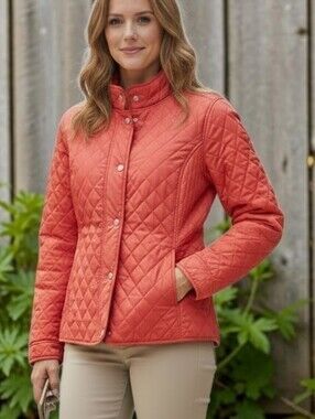 NWOT Isaac Mizrahi Quilted Coral Women's Jacket Size L Textured Lightweight